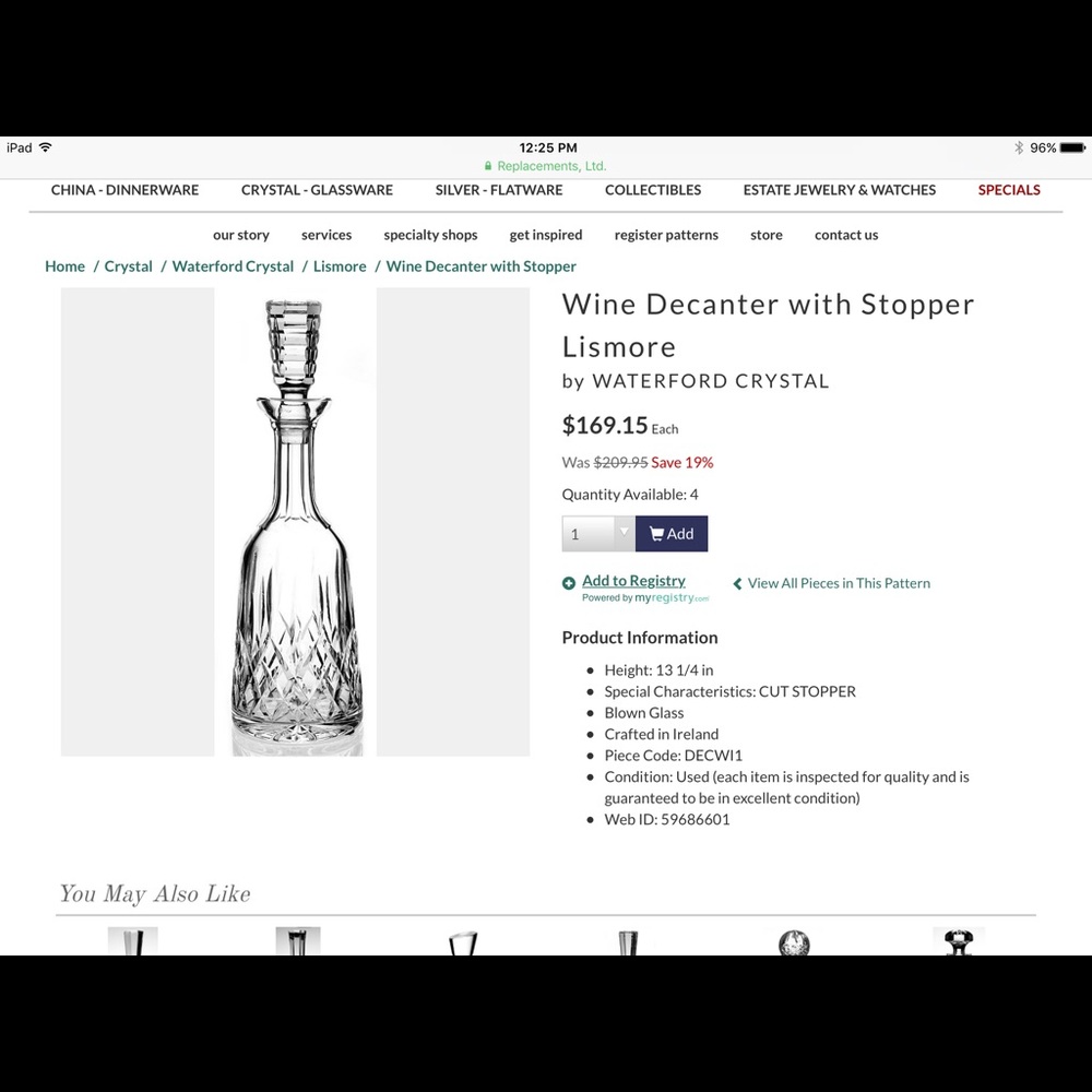 Waterford Crystal wine decanter